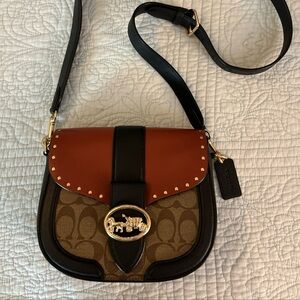 Coach Georgie Studded Saddle Bag In Colorblock Signature Canvas W Rivets $398